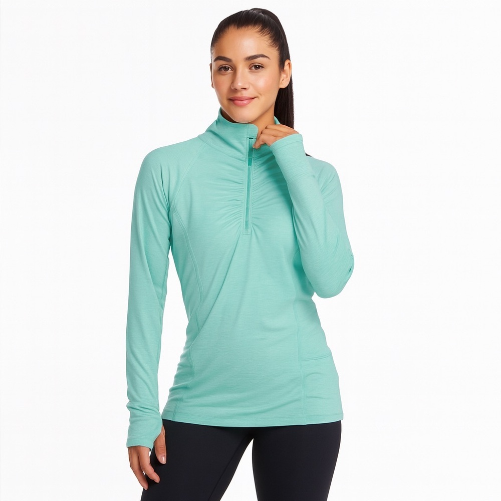 Champion Womens Teal Ruched Long Sleeve Quarter Zip Pullover Top L